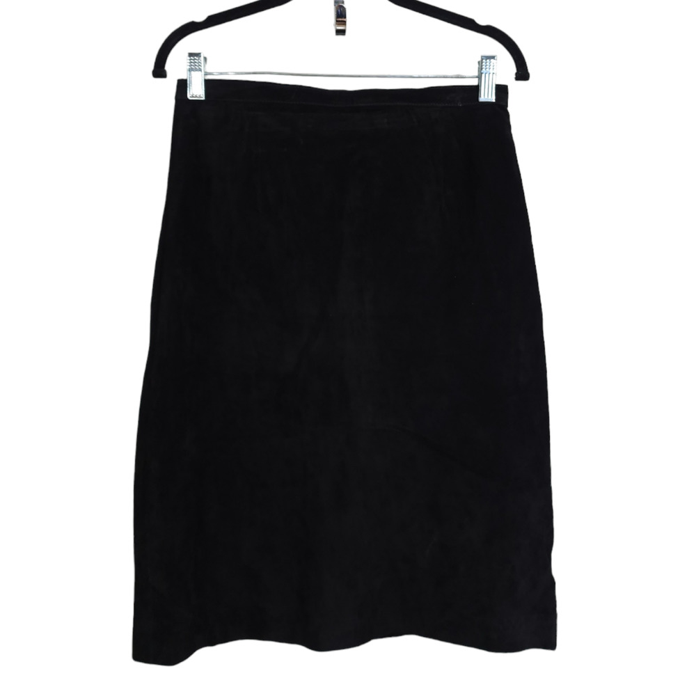 Vintage Rem Garson Pencil Skirt Womens 8 Black Suede Lined Back Slit Zip